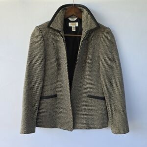 Women's Black and White Houndstooth Jacket, Italian Fabric (Size 2)